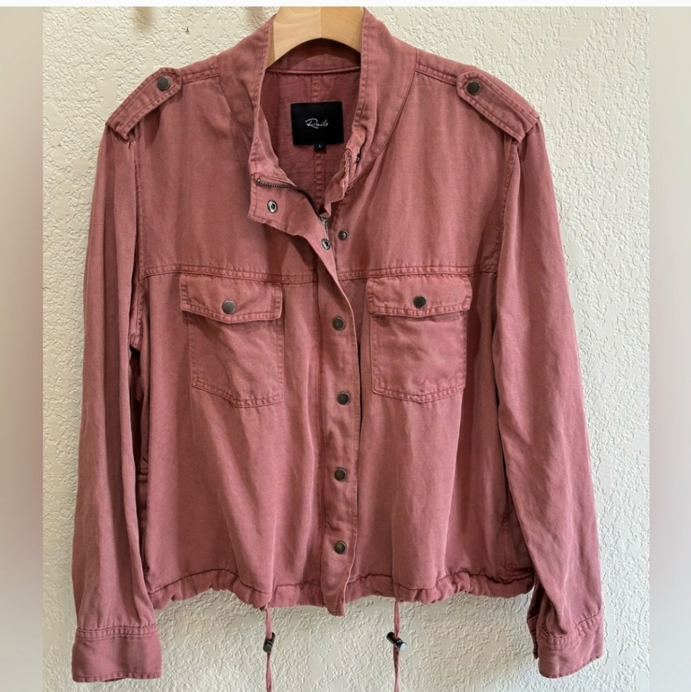 Rails Womens Large Collins Utility Military Jacket Burgundy Pink Linen Blend